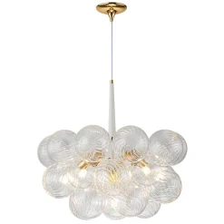 Modern Cluster Ribbed Glass Globe Bubble Chandelier