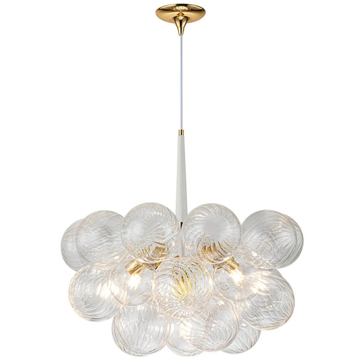 Modern Cluster Ribbed Glass Globe Bubble Chandelier