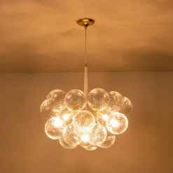 Modern Cluster Ribbed Glass Globe Bubble Chandelier