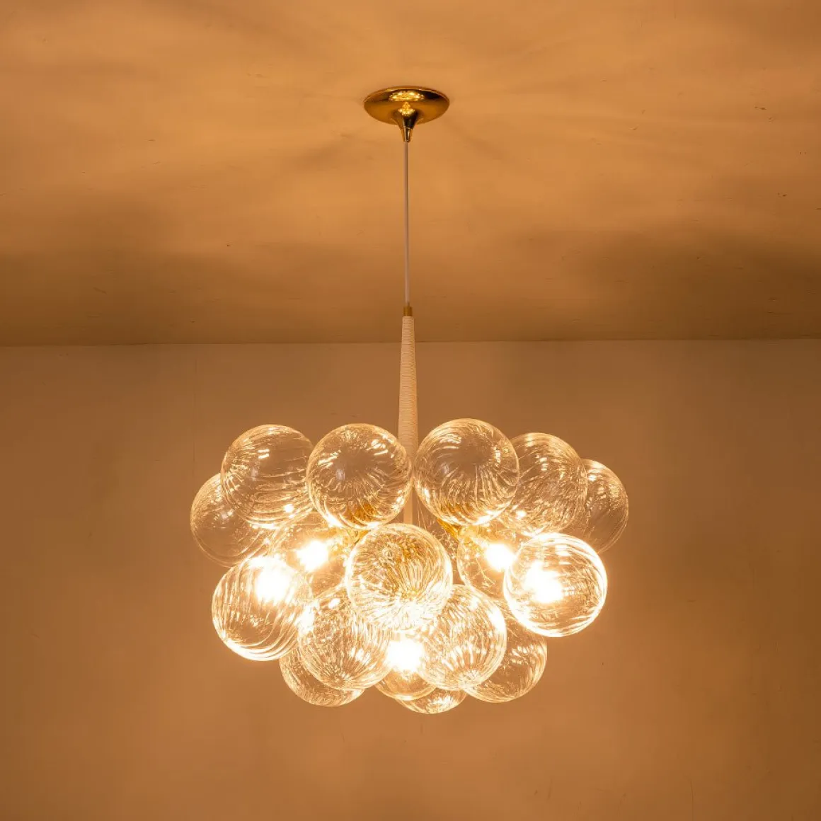Modern Cluster Ribbed Glass Globe Bubble Chandelier