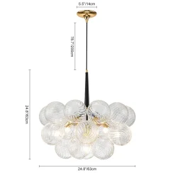 Modern Cluster Ribbed Glass Globe Bubble Chandelier