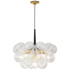 Modern Cluster Ribbed Glass Globe Bubble Chandelier