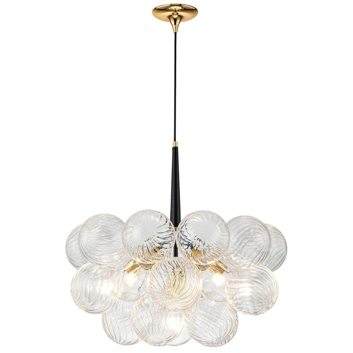 Modern Cluster Ribbed Glass Globe Bubble Chandelier