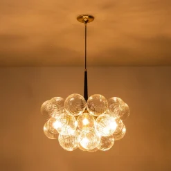 Modern Cluster Ribbed Glass Globe Bubble Chandelier