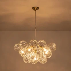 Modern Cluster Sculpture Texture Glass Globe Bubble Chandelier