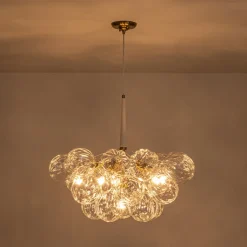 Modern Cluster Sculpture Texture Glass Globe Bubble Chandelier
