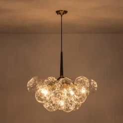 Modern Cluster Sculpture Texture Glass Globe Bubble Chandelier