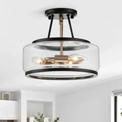 Modern Farmhouse Drum Glass Semi Flush Mount