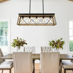 Modern Farmhouse 5-light Kitchen Island Faux Wood Linear Chandelier Pendant