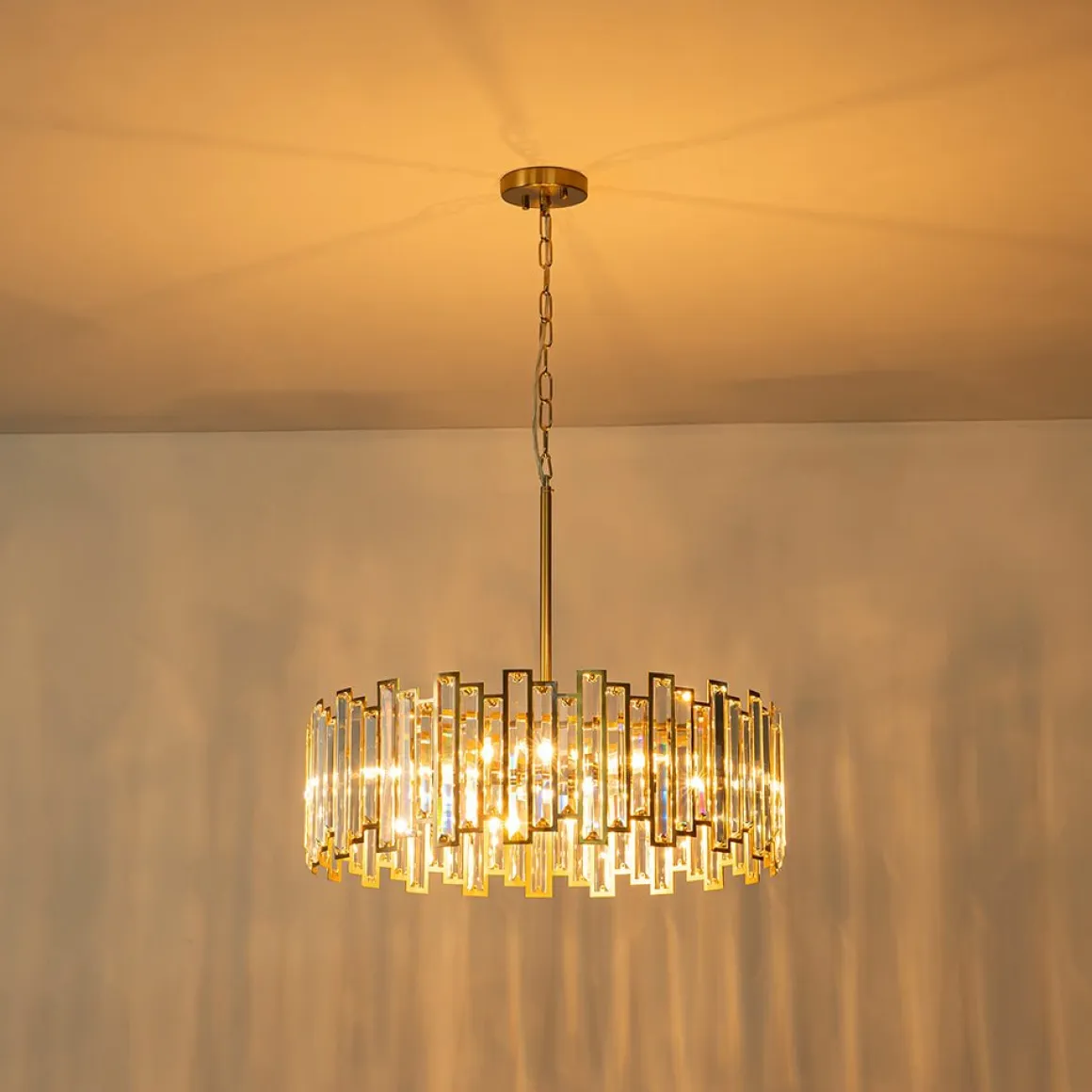 Modern Glam Brass 6-Light Crystal Drum Cage Chandelier