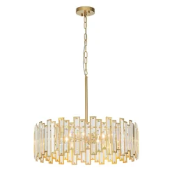 Modern Glam Brass 6-Light Crystal Drum Cage Chandelier