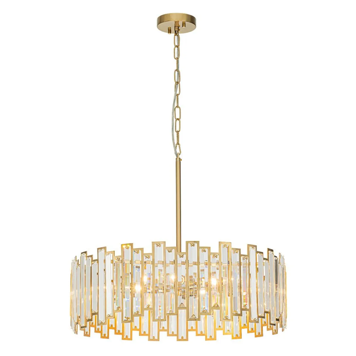 Modern Glam Brass 6-Light Crystal Drum Cage Chandelier
