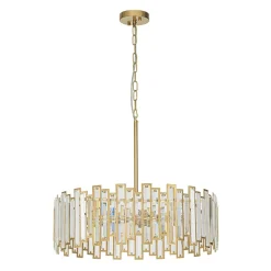 Modern Glam Brass 6-Light Crystal Drum Cage Chandelier