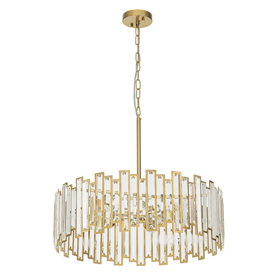 Modern Glam Brass 6-Light Crystal Drum Cage Chandelier