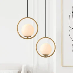 Modern Gold 1-Ring Frosted Globe Single Pendant Light