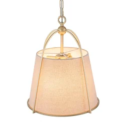 Modern Ivory Linen Conical Drum Cage Pendant Light
