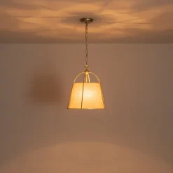 Modern Ivory Linen Conical Drum Cage Pendant Light