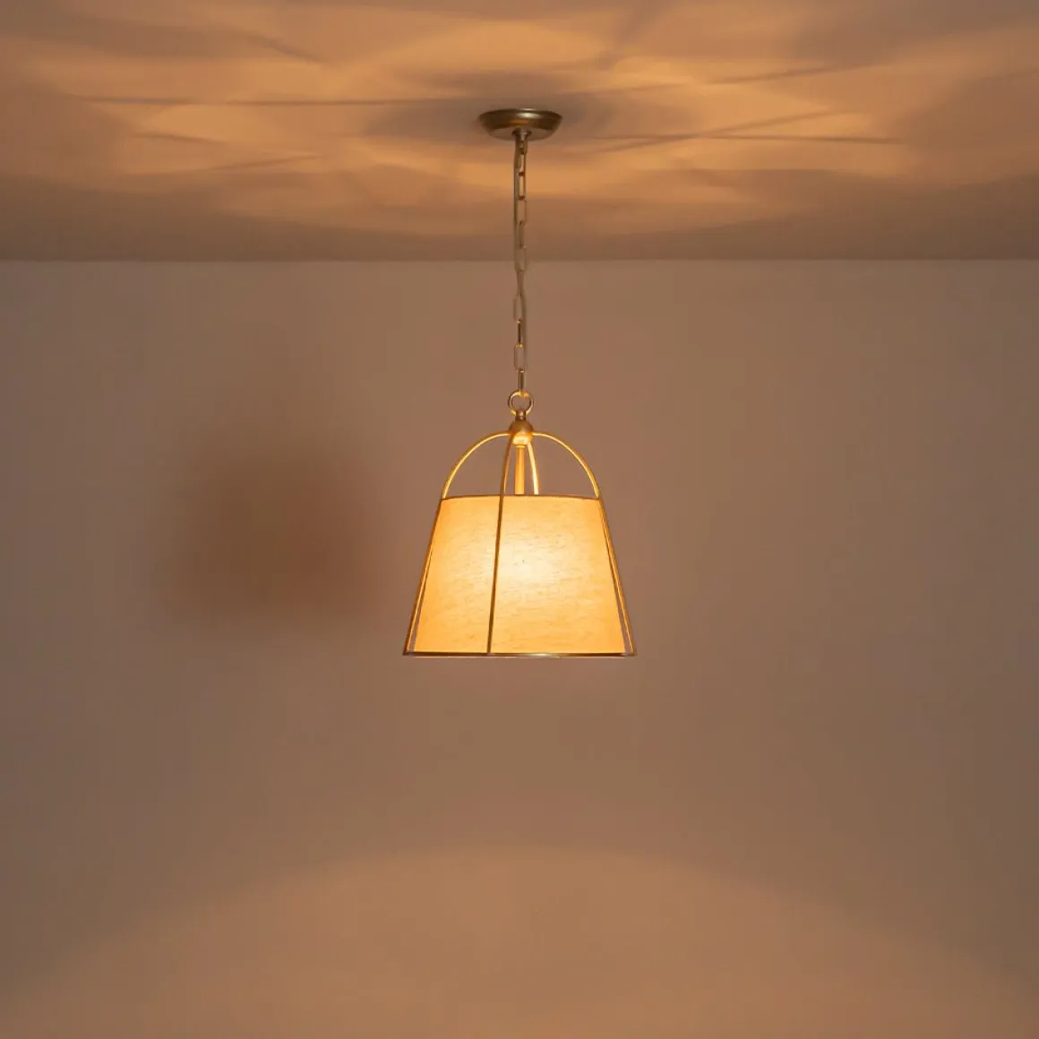 Modern Ivory Linen Conical Drum Cage Pendant Light