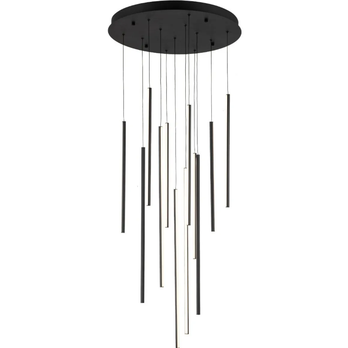 Modern 12-Light Black Cluster Tube LED Pendant Light