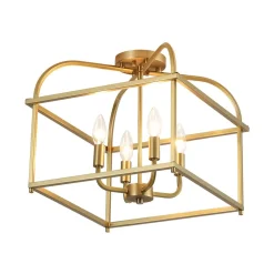 Modern 4-Light Candle Style Square Cage Semi Flush Mount