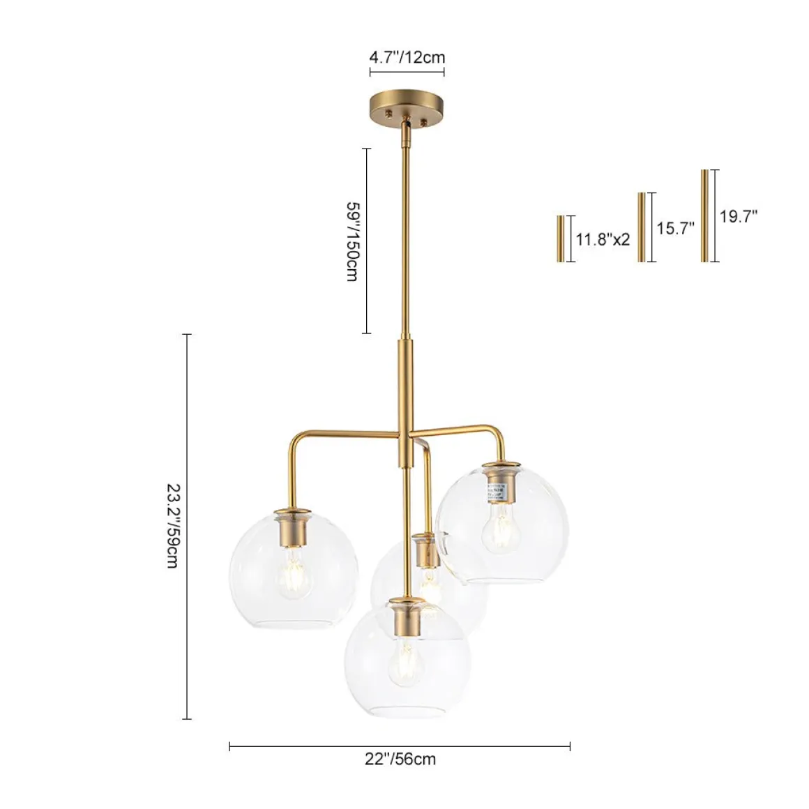 Modern 4-Light Clear Glass Bubble Hanging Sputnik Chandelier