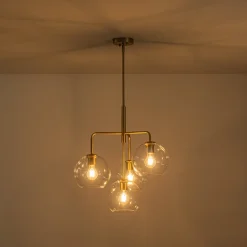 Modern 4-Light Clear Glass Bubble Hanging Sputnik Chandelier