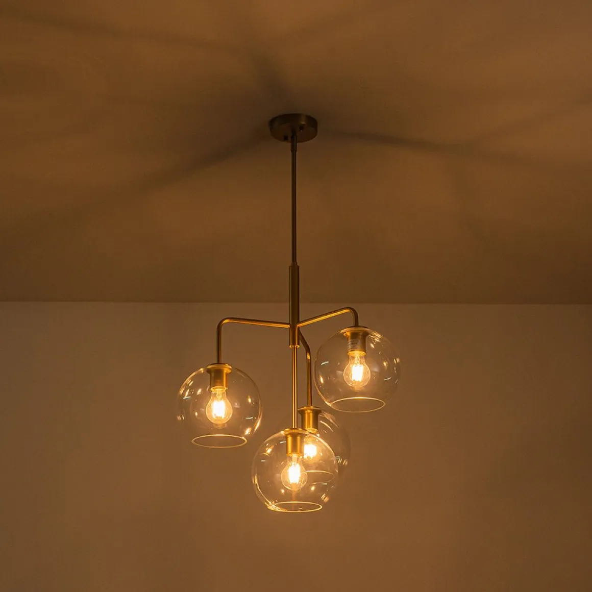 Modern 4-Light Clear Glass Bubble Hanging Sputnik Chandelier