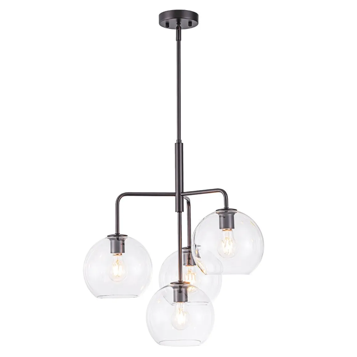 Modern 4-Light Clear Glass Bubble Hanging Sputnik Chandelier