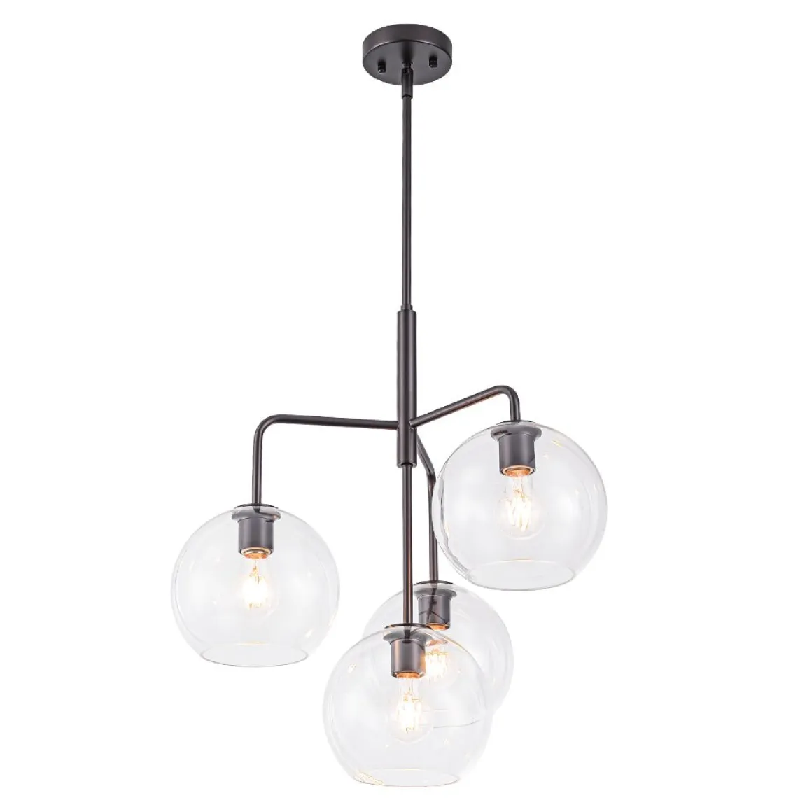 Modern 4-Light Clear Glass Bubble Hanging Sputnik Chandelier