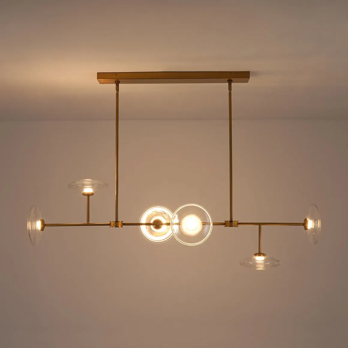 Modern 6-light Clear Glass Dimmable LED Linear Island Chandelier