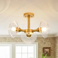 Modern 3-Light Clear Glass Round Sputnik Semi Flush Mount