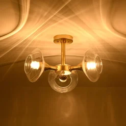 Modern 3-Light Clear Glass Round Sputnik Semi Flush Mount