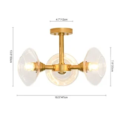 Modern 3-Light Clear Glass Round Sputnik Semi Flush Mount