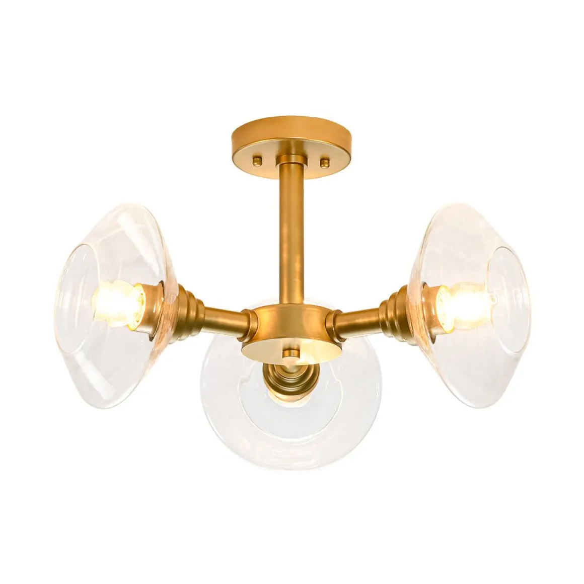 Modern 3-Light Clear Glass Round Sputnik Semi Flush Mount