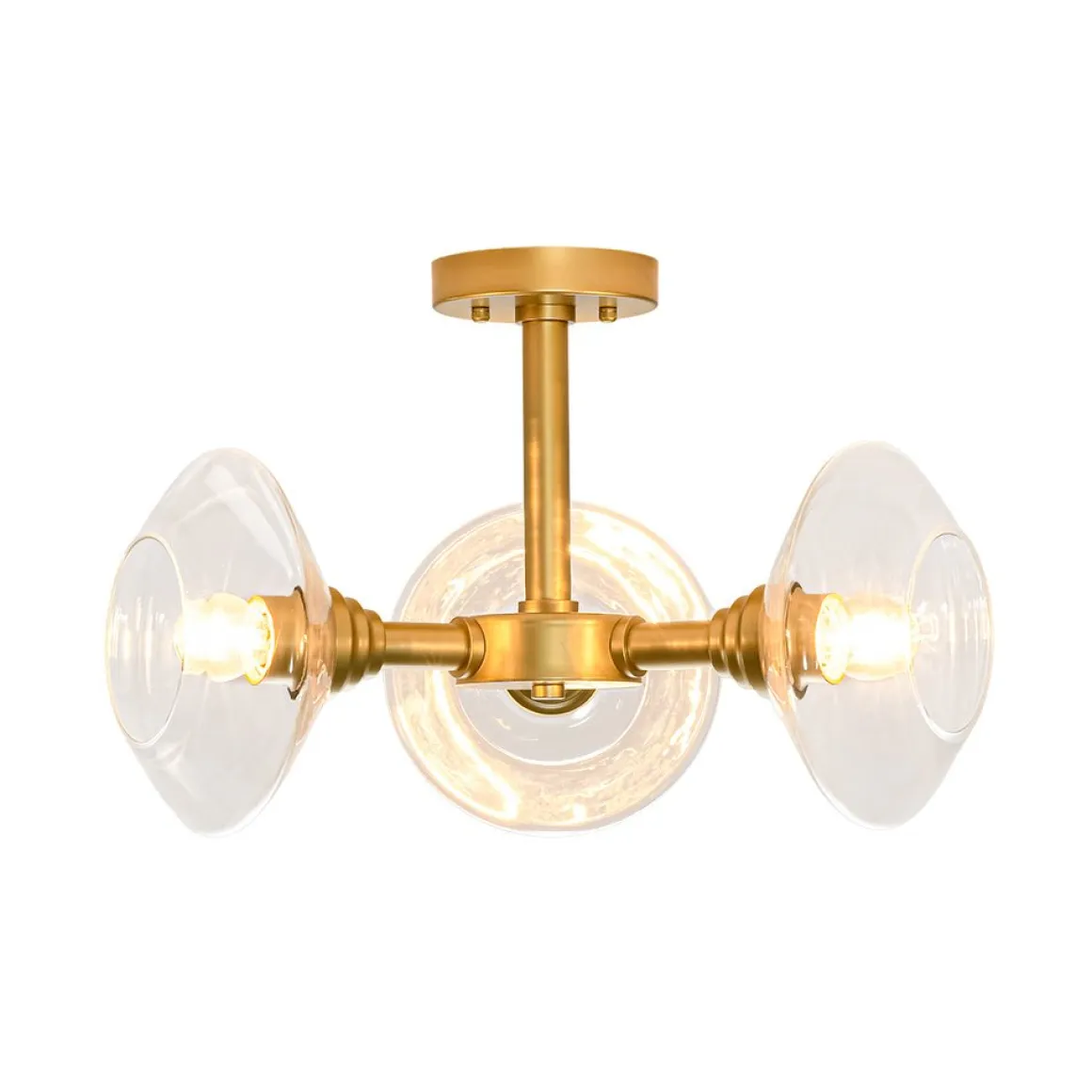 Modern 3-Light Clear Glass Round Sputnik Semi Flush Mount