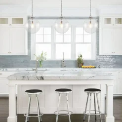 Modern 1-Light Clear Ribbed Glass Globe Pendant