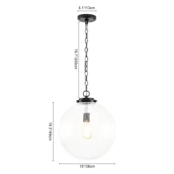 Modern 1-Light Clear Ribbed Glass Globe Pendant