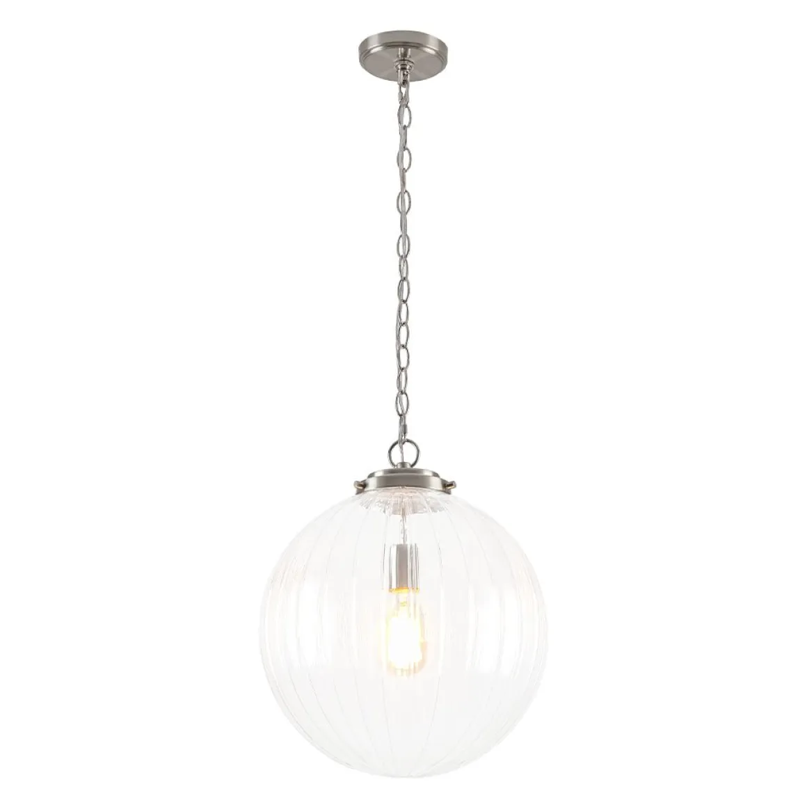 Modern 1-Light Clear Ribbed Glass Globe Pendant