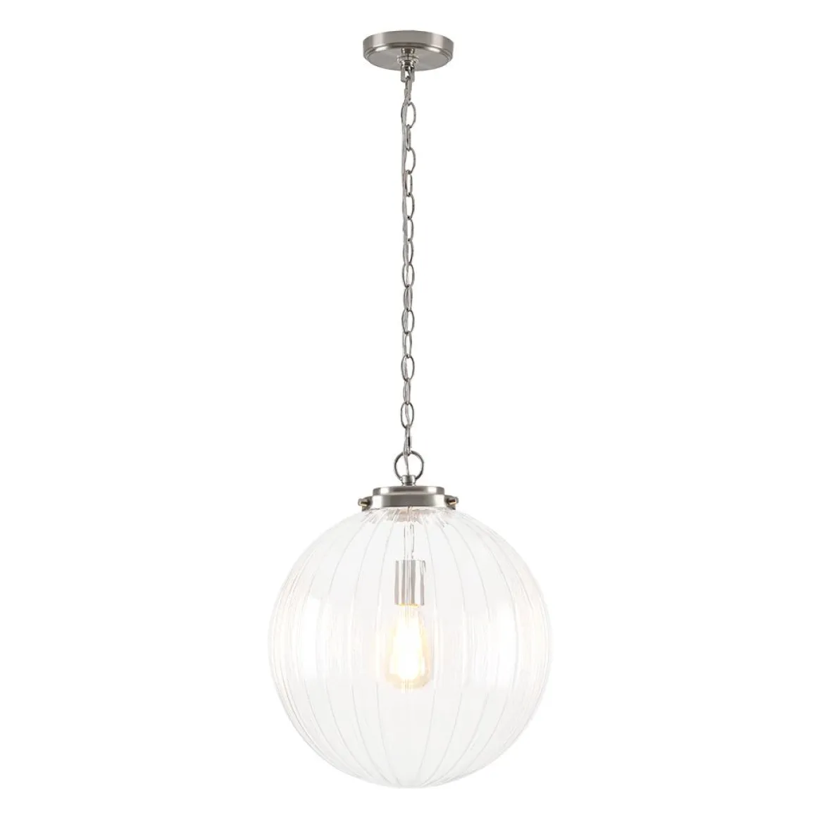 Modern 1-Light Clear Ribbed Glass Globe Pendant