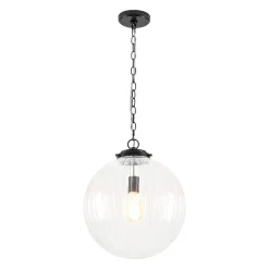 Modern 1-Light Clear Ribbed Glass Globe Pendant