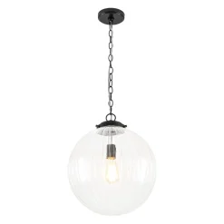 Modern 1-Light Clear Ribbed Glass Globe Pendant