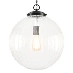 Modern 1-Light Clear Ribbed Glass Globe Pendant