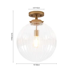 Modern 1-Light Clear Ribbed Glass Globe Semi Flush Mount