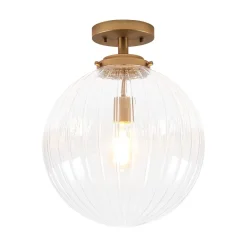 Modern 1-Light Clear Ribbed Glass Globe Semi Flush Mount