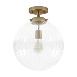 Modern 1-Light Clear Ribbed Glass Globe Semi Flush Mount