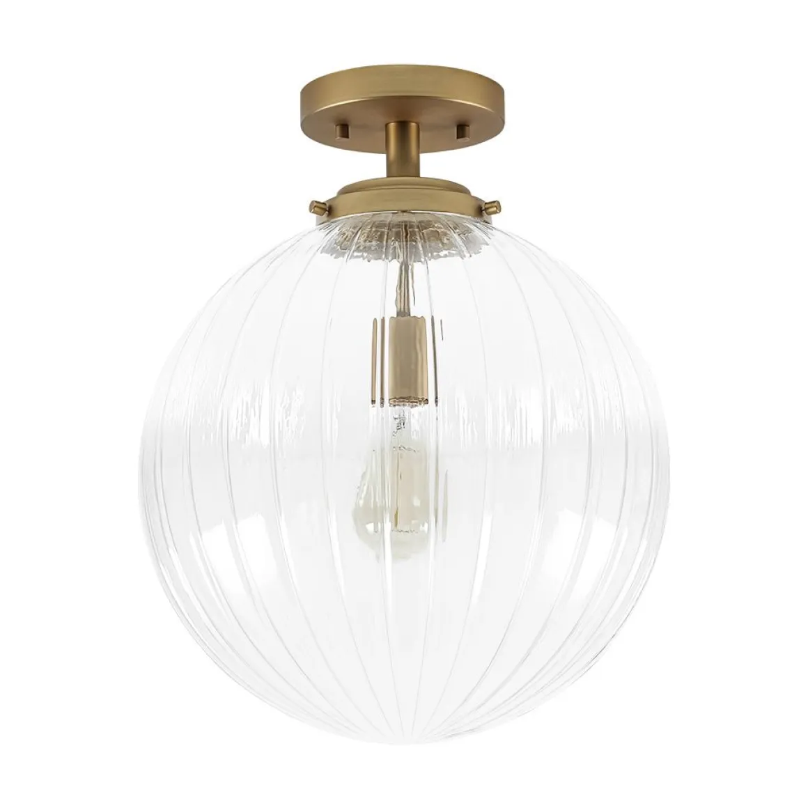 Modern 1-Light Clear Ribbed Glass Globe Semi Flush Mount