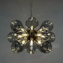 Modern 18-Light Cluster Gray Glass Bubble Chandelier
