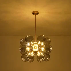 Modern 18-Light Cluster Gray Glass Bubble Chandelier