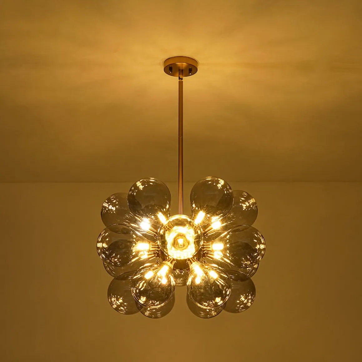 Modern 18-Light Cluster Gray Glass Bubble Chandelier