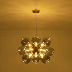 Modern 18-Light Cluster Gray Glass Bubble Chandelier